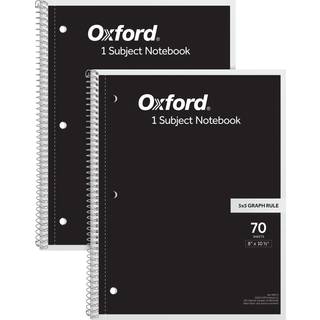 Oxford Spiral Notebook 2 Pack 1 Subject School Pads 3-huller stans 5 x 5 tommer grafpapir 8-1/2 x 10-1/2 tommer sort d?kker 70 perforerede ark (6