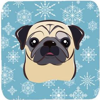 """" Caroline's Treasures BB1696FC Snowflake Fawn Pug Foam Coasters (Sæt på 4) 3.5 """" """" Multicolor """"