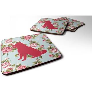 """" Caroline's Treasures BB1113-RS-BU-FC Shiba Inu Shabby Chic Blue Roses Foam Coasters (Sæt på 4) 3,5 """" ""H X 3,5"" """" ""W Multicolor"" ""
