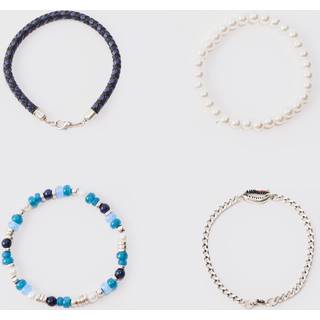Mens 4 Pack Beaded Shell Bracelets In Blue