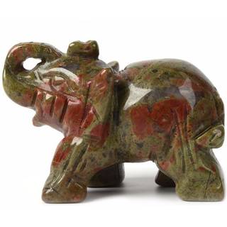 Justinstones udsk?ret Natural Unakite Gemstone Elephant Healing Guardian Statue Figur Crafts 2 Inch