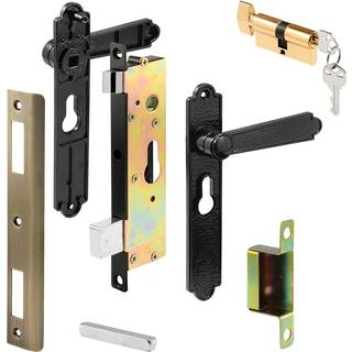 Prime-line K 5092 Steel and Diecast Security Door Keyed-Locking Mortise Handle Set til Security Screen Doors 6-3/4 Inch Montering Hole Centers Bl