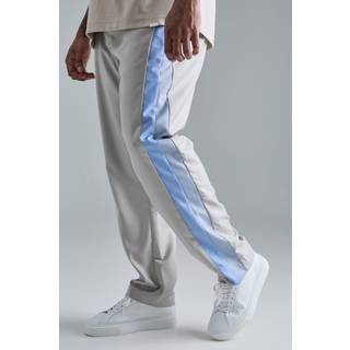 Mens Grey Plus Skinny Fit Colour Block Panel Suit Trouser