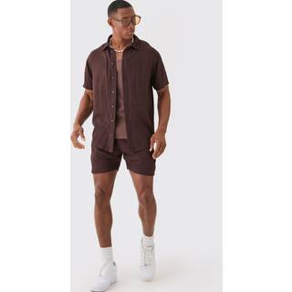 Mens Brown Short Sleeve Cheese Cloth Shirt And Short Set