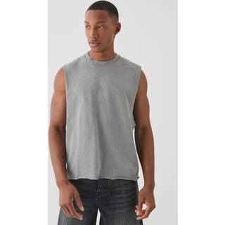 Mens Charcoal Oversized Boxy Wash Distressed Neck vest