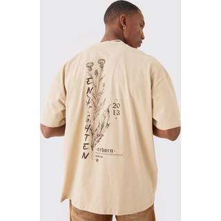 Mens Sand Oversized Boxy Extended Neck Enlighten Printed T-shirt