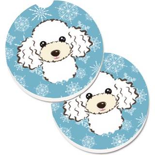 """" Caroline's Treasures Snowflake White Poodle Set med 2 Cup Holder Car Coasters BB1691Carc 2.56 Multicolor """"