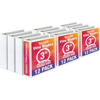 Samsill Economy 3 tommer 3 ringbind fremstillet i USA Rund ringbind, der kan tilpasses Clear View-omslag Hvid 12-pak (MP128587)