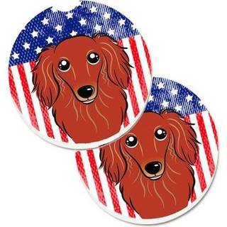 """" Caroline's Treasures American Flag & Longhair Red Dachshund Set med 2 Cup Holder Car Coasters BB2144Carc 2.56 Multicolor """"