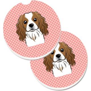 """" Caroline's Treasures Checkerboard Pink Cavalier Spaniel Set med 2 Cup Holder Car Coasters BB1224Carc 2.56 Multicolor """"