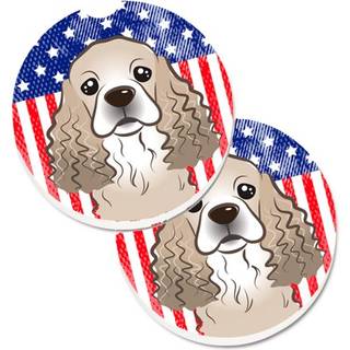 """" Caroline's Treasures American Flag & Cocker Spaniel Set med 2 Cup Holder Car Coasters BB2146Carc 2.56 Multicolor """"