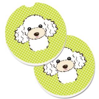 """" Caroline's Treasures Checkerboard Lime Green White Poodle Set med 2 Cup Holder Car Coasters BB1319Carc 2.56 Multicolor """"