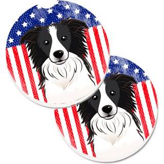 """" Caroline's Treasures American Flag & Border Collie Set med 2 Cup Holder Car Coasters BB2171Carc 2.56 Multicolor """"