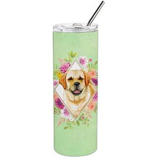 """" Caroline's Treasures Golden Retriever Green Flowers dobbeltvægget rustfrit stål 20 oz tynd rejseisoleret tumblere multicolor """"