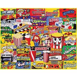 White Mountain Movie Snacks 1000 Piece Jigsaw Puzzle Collage Puzzles for voksne og familie