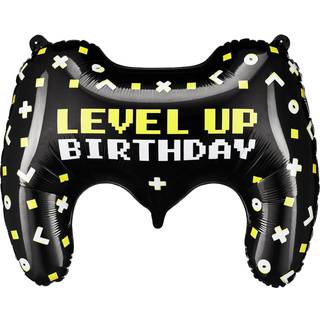 1 stk. Sort Folieballon Gamepad – Farverigt Print, Perfekt til Gaming Fødselsdagsfest, 60x45 cm