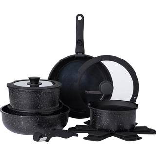 Country Kitchen 13 stykker gryder og pander s?t - Safe Nonstick Kitchen Cookware med aftageligt h?ndv?rk RV Cookware Set Ovn Safe (sort)