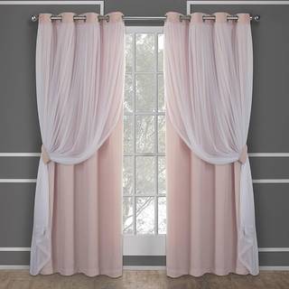 Town & Country Luxe Exclusive Home Catarina Layered Solid Room Darkering Blackout og Sheer Grommet Top Curtain Panel Pair 52x84 Rose Blush 2 Coun