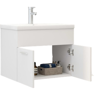 Vaskeskab Med Indbygget Håndvask Konstrueret Træ Hvid - Med vandhane / 60 x 38.5 x 46 cm