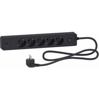 Schneider Electric Stikdåse med afbryder og USB-stik 5-vejs - Sort - 1,5m