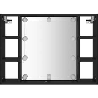 spejlskab med LED-lys 76x15x55 cm sort