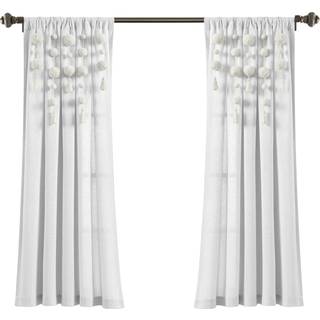 Lush Decor Boho Pom Pom Tassel Linen Window Curtain Panel (enkeltpanel) 63 """" Long X 52 """" Bred off-white
