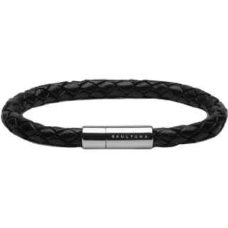 Skultuna One Row Leather Bracelet Black Steel