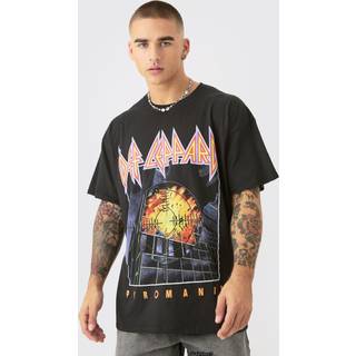 Mens Black Oversized Def Leopard Band License T-shirt