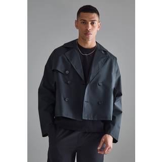 Mens Black Cropped Double Breasted Trench Coat