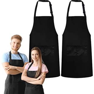 GREEN LIFESTYLE 2-pak sm?kforkl?de - Unisex sorte forkl?der Maskinvaskbare forkl?der til m?nd og kvinder K?kken Grillforkl?der Bulk (pakke med 2