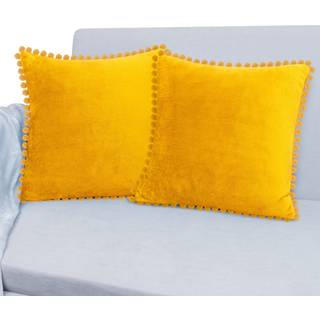 Pavilia sennep gul kaste pudebetræk med pom pom 18x18 sæt med 2 dekorative pudebetræk til soveværelse æstetiske små kaste puder, der