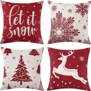 CAROMIO julepynt pudebetrk 18 x18 St med 4 Farmhouse Decor Pudebetrk til hjemmet Gldelig juletr Hjort Hej Vinterferie Decor Pudebetrk til h