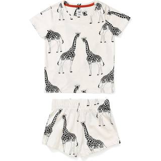 Chelsea Peers Chelsea Peers White Kids 100% Cotton Cream Giraffe Print Crewneck Short Pyjamas Set