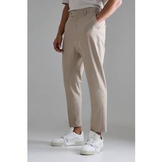 Mens Taupe High Rise 4 Way Stretch Tapered Trousers