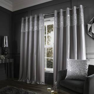 Catherine Lansfield Catherine Lansfield Grey Glitzy Sequin Eyelet Lined Curtains