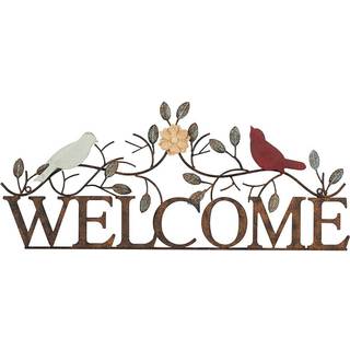 Retrome fugle p? gren velkommen Sign Metal Wall Art 26.5 """" X 11 """"