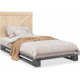 sengeramme med sengegavl 100x200 cm massivt fyrretræ grå
