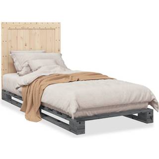 sengeramme med sengegavl 90x200 cm massivt fyrretræ grå