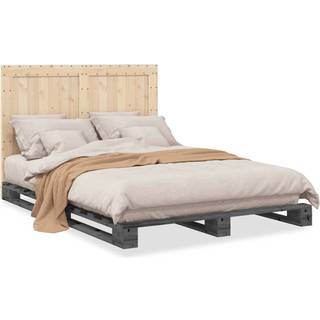 sengeramme med sengegavl 140x200 cm massivt fyrretræ grå