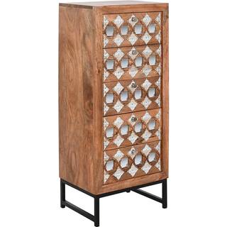 Kommode Home ESPRIT Brun Sort Sølvfarvet Mangotræ Spejl Indianer mand 45 x 35 x 105 cm