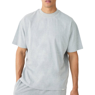 Mens Grey Marl Oversized Extended Neck Heavyweight T-shirt