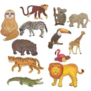 Jungle Animal Safari Paper Cutouts til Home and Party Decor (12-Count)
