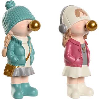 Dekorativ figur Home ESPRIT Pink Turkisblå Gylden 8 x 10 x 20 cm (2 enheder)