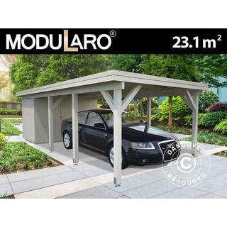Carport i træ m/skur, 3,6x7,62x2,32m, 23,1m², Natur