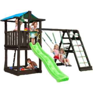 Jungle Gym Hut legetårn, komplet inkl. 2-Swing Module 220 ekskl. rutsjebane, grundmalet sort
