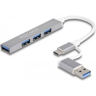 Delock USB-A/USB-C Hub 3x USB-A 480Mbps /1x USB-A 5Gbps - Sølv