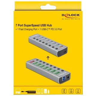 DeLOCK - hub - 7 ports USB hub - USB 3.1 - 7 ports - Sølv