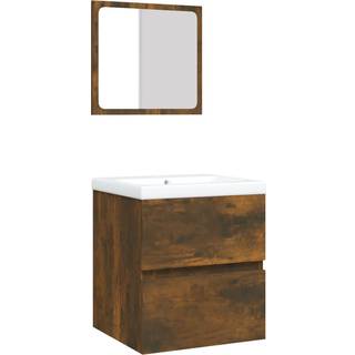 Underskab Til Badeværelse Med Håndvask Og Spejl - Røget eg