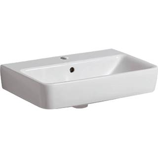 Geberit Renova Compact håndvask: B=55cm, T=37cm, Hanehul=Midtpå, Overløb=Synlig, Hvid / KeraTect