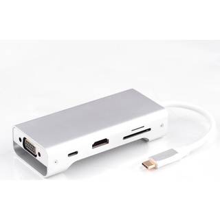 NÖRDIC 1 til 8 C USB Aluminium Docking 1xHDMI 4K 1080p 30Hz 1xVGA 3xUSB 3.1 5GBP 1x USB C PD87W 1xSD / TF kortlæser sølv